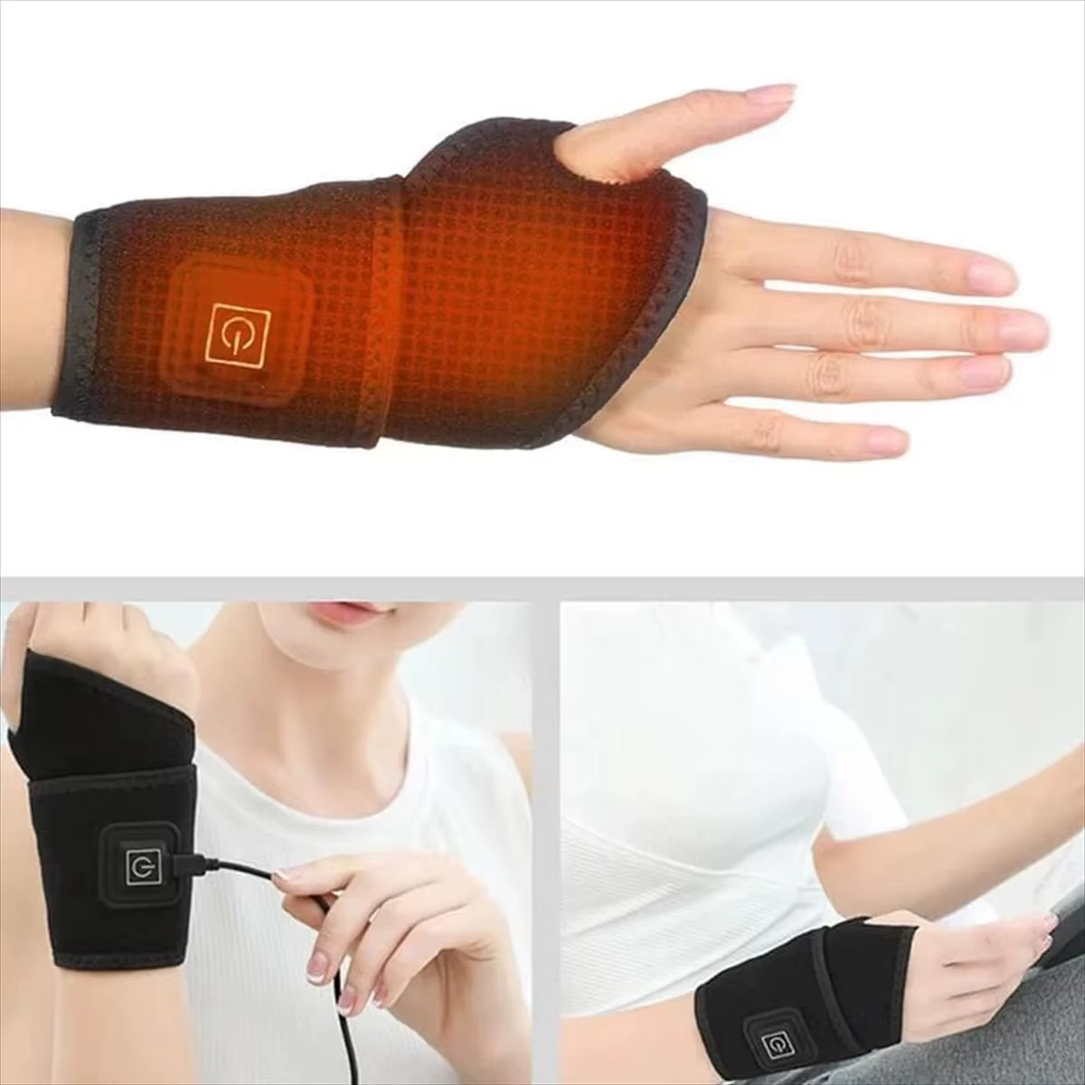 2026 Electrically Heated Wrist Brace with Adjustable and Breathable Black Strap for Sports and Hand Joint Protection Tools USB