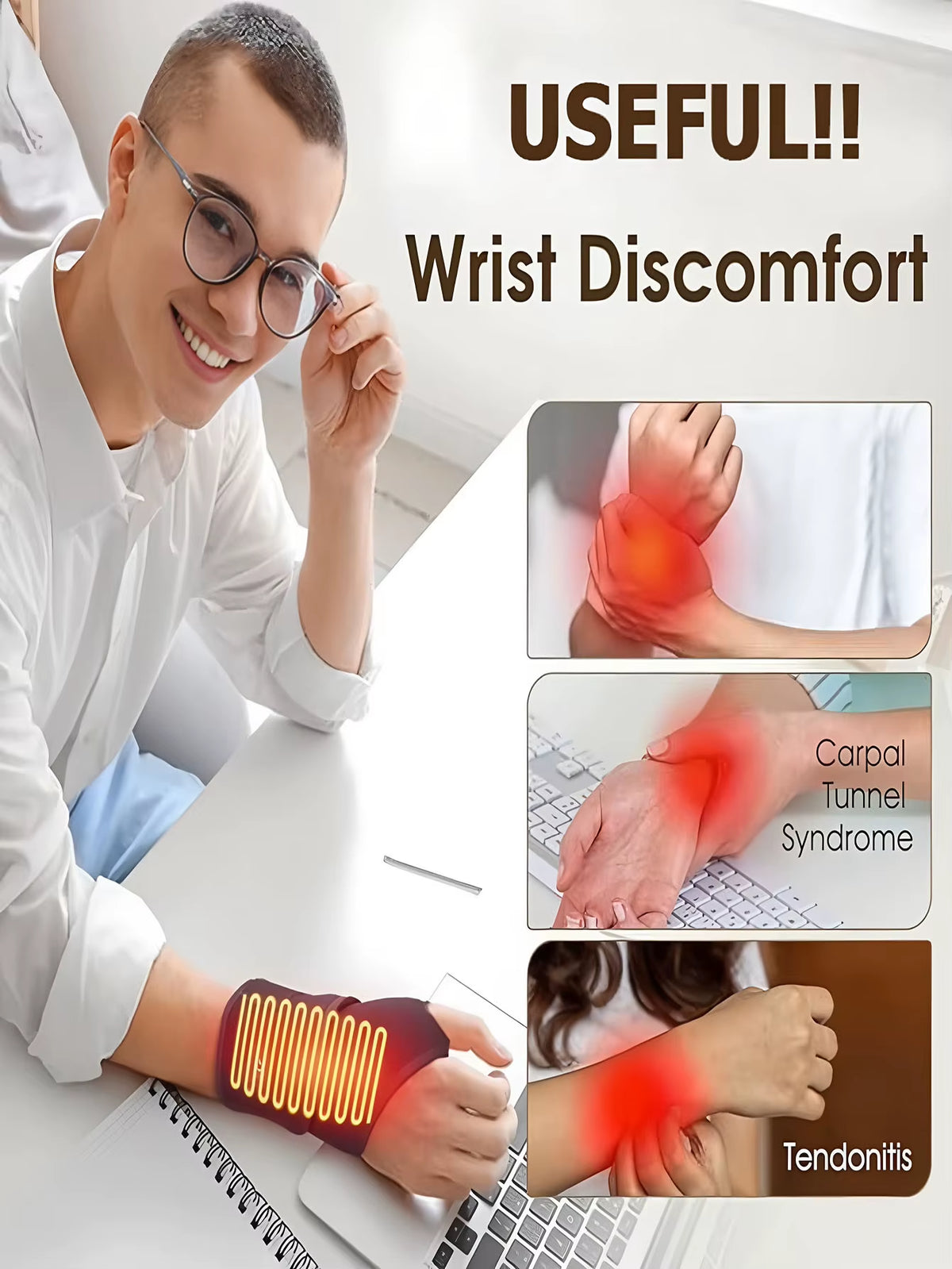 2026 Electrically Heated Wrist Brace with Adjustable and Breathable Black Strap for Sports and Hand Joint Protection Tools USB